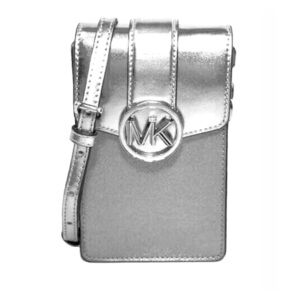 New MICHAEL MICHAEL KORS Carmen Silver Small Logo Smartphone Crossbody Bag